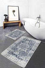 - PaspasTakimi-2li-Set769-Gorsel-4 - Realhomes 2'li Set Mavi Zeminde Eskitme Motifli Göbekli Halı Desenli Eskitme Motifli Avangarde 2'li Banyo & Mutfak Paspas Takımı Realhomes