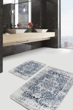 - PaspasTakimi-2li-Set769-Gorsel-5 - Realhomes 2'li Set Mavi Zeminde Eskitme Motifli Göbekli Halı Desenli Eskitme Motifli Avangarde 2'li Banyo & Mutfak Paspas Takımı Realhomes