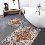 2'li Set Bebek Mavi Zeminde Etnik Motifli Suluboya Desenli Vintage Klasik  2'li Banyo & Mutfak Paspas Takımı Realhomes