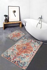 - PaspasTakimi-2li-Set772-Gorsel-5 - Realhomes 2'li Set Kırmızı Zeminde Geleneksel Motifli Uşak Desenli Eskitme Motifli Avangarde 2'li Banyo & Mutfak Paspas Takımı Realhomes