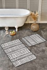 - Realhomes - Realhomes  2'li Set Siyah - Bej Zeminde Etnik Motifli Antik Desenli Etnik Motifler Geometrik  2'li Banyo & Mutfak Paspas Takımı Realhomes