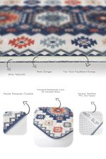 2'li Set Mavi Zeminde Hereke Motifli Otantik Desenli Etnik Motifler Avangarde  2'li Banyo & Mutfak Paspas Takımı Realhomes