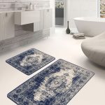 2'li Set Ekru - Gri Zeminde Eskitme Motifli Antik Desenli Etnik Motifler Eskitme Motifli  2'li Banyo & Mutfak Paspas Takımı Realhomes