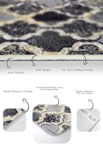 2'li Set Siyah - Gri Zeminde Morrocan Motifli Antik Desenli Geometrik Eskitme Motifli  2'li Banyo & Mutfak Paspas Takımı Realhomes