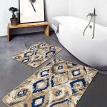 2'li Set Mavi Zeminde Hereke Motifli Otantik Desenli Etnik Motifler Avangarde  2'li Banyo & Mutfak Paspas Takımı Realhomes