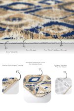 - PaspasTakimi-2li-Set778-Gorsel-3 - Realhomes 2'li Set Lacivert - Bej Zeminde İkat Motifli Vintage Desenli Geometrik Eskitme Motifli 2'li Banyo & Mutfak Paspas Takımı Realhomes