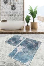 - PaspasTakimi-2li-Set779-Gorsel-2 - Realhomes  2'li Set Mavi - Gri Zeminde Eskitme Motifli Retro Desenli Eskitme Motifli Vintage  2'li Banyo & Mutfak Paspas Takımı Realhomes