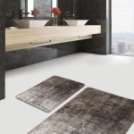 2'li Set Lacivert - Gri Zeminde Duvar Motifli Mermer Desenli Klasik Sade & Şık  2'li Banyo & Mutfak Paspas Takımı Realhomes