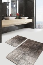 2'li Set Kahverengi Zeminde Eskitme Motifli Retro Desenli Eskitme Motifli Vintage  2'li Banyo & Mutfak Paspas Takımı Realhomes