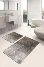 2'li Set Kahverengi Zeminde Eskitme Motifli Retro Desenli Eskitme Motifli Vintage  2'li Banyo & Mutfak Paspas Takımı Realhomes