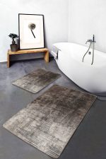 2'li Set Kahverengi Zeminde Eskitme Motifli Retro Desenli Eskitme Motifli Vintage  2'li Banyo & Mutfak Paspas Takımı Realhomes