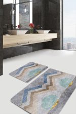 - PaspasTakimi-2li-Set782-Gorsel-1 - Realhomes 2'li Set Gri Zeminde Geometrik Motifli Zikzak Desenli Geometrik Klasik 2'li Banyo & Mutfak Paspas Takımı Realhomes