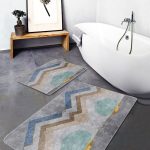 2'li Set Gri Zeminde Çerçeveli Motifli Geometrik Desenli Geometrik Sade & Şık  2'li Banyo & Mutfak Paspas Takımı Realhomes
