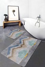 - PaspasTakimi-2li-Set782-Gorsel - Realhomes 2'li Set Gri Zeminde Geometrik Motifli Zikzak Desenli Geometrik Klasik 2'li Banyo & Mutfak Paspas Takımı Realhomes