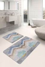 - PaspasTakimi-2li-Set782-Gorsel-4 - Realhomes 2'li Set Gri Zeminde Geometrik Motifli Zikzak Desenli Geometrik Klasik 2'li Banyo & Mutfak Paspas Takımı Realhomes