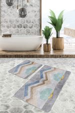 - PaspasTakimi-2li-Set782-Gorsel-5 - Realhomes 2'li Set Gri Zeminde Geometrik Motifli Zikzak Desenli Geometrik Klasik 2'li Banyo & Mutfak Paspas Takımı Realhomes