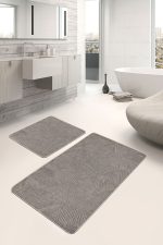 2'li Set Kahve Zeminde Geometrik Motifli Örgü Desenli Eskitme Motifli Geometrik  2'li Banyo & Mutfak Paspas Takımı Realhomes