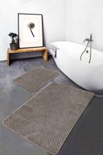 2'li Set Kahve Zeminde Geometrik Motifli Örgü Desenli Eskitme Motifli Geometrik  2'li Banyo & Mutfak Paspas Takımı Realhomes