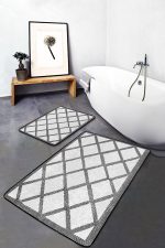 - PaspasTakimi-2li-Set784-Gorsel-1 - Realhomes  2'li Set Siyah - Beyaz Zeminde Geometrik Motifli Baklava Desenli Geometrik Sade & Şık  2'li Banyo & Mutfak Paspas Takımı Realhomes