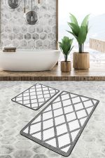 - PaspasTakimi-2li-Set784-Gorsel - Realhomes  2'li Set Siyah - Beyaz Zeminde Geometrik Motifli Baklava Desenli Geometrik Sade & Şık  2'li Banyo & Mutfak Paspas Takımı Realhomes