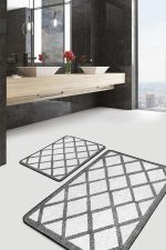 - PaspasTakimi-2li-Set784-Gorsel-2 - Realhomes  2'li Set Siyah - Beyaz Zeminde Geometrik Motifli Baklava Desenli Geometrik Sade & Şık  2'li Banyo & Mutfak Paspas Takımı Realhomes