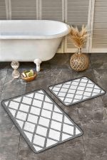 - Realhomes - Realhomes  2'li Set Siyah - Beyaz Zeminde Geometrik Motifli Baklava Desenli Geometrik Sade & Şık  2'li Banyo & Mutfak Paspas Takımı Realhomes