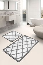 - PaspasTakimi-2li-Set784-Gorsel-5 - Realhomes  2'li Set Siyah - Beyaz Zeminde Geometrik Motifli Baklava Desenli Geometrik Sade & Şık  2'li Banyo & Mutfak Paspas Takımı Realhomes