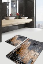 - PaspasTakimi-2li-Set786-Gorsel - Realhomes  2'li Set Siyah - Kahverengi Zeminde Eskitme Motifli Duvar Desenli Eskitme Motifli Vintage  2'li Banyo & Mutfak Paspas Takımı Realhomes