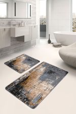 - PaspasTakimi-2li-Set786-Gorsel-2 - Realhomes  2'li Set Siyah - Kahverengi Zeminde Eskitme Motifli Duvar Desenli Eskitme Motifli Vintage  2'li Banyo & Mutfak Paspas Takımı Realhomes