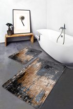 - PaspasTakimi-2li-Set786-Gorsel-5 - Realhomes  2'li Set Siyah - Kahverengi Zeminde Eskitme Motifli Duvar Desenli Eskitme Motifli Vintage  2'li Banyo & Mutfak Paspas Takımı Realhomes