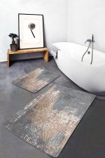 - PaspasTakimi-2li-Set787-Gorsel-1 - Realhomes 2'li Set Gri - Bej Zeminde Eskitme Motifli Örgü Desenli Eskitme Motifli Vintage 2'li Banyo & Mutfak Paspas Takımı Realhomes