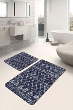 - PaspasTakimi-2li-Set788-Gorsel-1 - Realhomes 2'li Set Lacivert Zeminde Etnik Motifli Otantik Desenli Etnik Motifler Geometrik 2'li Banyo & Mutfak Paspas Takımı Realhomes