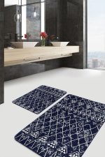 - PaspasTakimi-2li-Set788-Gorsel-5 - Realhomes 2'li Set Lacivert Zeminde Etnik Motifli Otantik Desenli Etnik Motifler Geometrik 2'li Banyo & Mutfak Paspas Takımı Realhomes