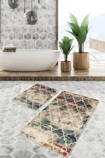 - PaspasTakimi-2li-Set789-Gorsel-1 - Realhomes  2'li Set Krem Zeminde Morrocan Motifli Otantik Desenli Geometrik Eskitme Motifli  2'li Banyo & Mutfak Paspas Takımı Realhomes