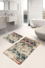 - PaspasTakimi-2li-Set789-Gorsel - Realhomes  2'li Set Krem Zeminde Morrocan Motifli Otantik Desenli Geometrik Eskitme Motifli  2'li Banyo & Mutfak Paspas Takımı Realhomes