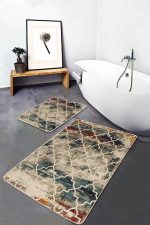 - PaspasTakimi-2li-Set789-Gorsel-2 - Realhomes  2'li Set Krem Zeminde Morrocan Motifli Otantik Desenli Geometrik Eskitme Motifli  2'li Banyo & Mutfak Paspas Takımı Realhomes