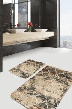 - PaspasTakimi-2li-Set791-Gorsel-1 - Realhomes  2'li Set Krem Zeminde Morrocan Motifli Otantik Desenli Geometrik Eskitme Motifli  2'li Banyo & Mutfak Paspas Takımı Realhomes