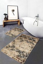 - PaspasTakimi-2li-Set791-Gorsel - Realhomes  2'li Set Krem Zeminde Morrocan Motifli Otantik Desenli Geometrik Eskitme Motifli  2'li Banyo & Mutfak Paspas Takımı Realhomes