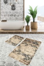 - PaspasTakimi-2li-Set791-Gorsel-5 - Realhomes  2'li Set Krem Zeminde Morrocan Motifli Otantik Desenli Geometrik Eskitme Motifli  2'li Banyo & Mutfak Paspas Takımı Realhomes