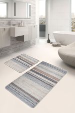 - PaspasTakimi-2li-Set793-Gorsel-2 - Realhomes  2'li Set Krem - Siyah Zeminde Örgü Motifli Eskitme Desenli Geometrik Etnik Motifler  2'li Banyo & Mutfak Paspas Takımı Realhomes