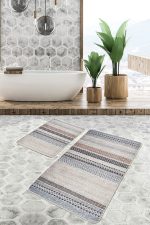 - PaspasTakimi-2li-Set793-Gorsel-4 - Realhomes  2'li Set Krem - Siyah Zeminde Örgü Motifli Eskitme Desenli Geometrik Etnik Motifler  2'li Banyo & Mutfak Paspas Takımı Realhomes