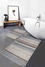 - PaspasTakimi-2li-Set793-Gorsel-5 - Realhomes  2'li Set Krem - Siyah Zeminde Örgü Motifli Eskitme Desenli Geometrik Etnik Motifler  2'li Banyo & Mutfak Paspas Takımı Realhomes