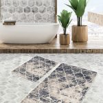 2'li Set Altın Zeminde Çerçeveli Motifli Mermer Desenli Geometrik Klasik  2'li Banyo & Mutfak Paspas Takımı Realhomes