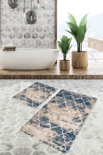 - PaspasTakimi-2li-Set798-Gorsel-1 - Realhomes 2'li Set Krem Zeminde Morrocan Motifli Otantik Desenli Geometrik Eskitme Motifli 2'li Banyo & Mutfak Paspas Takımı Realhomes