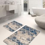 2'li Set Lacivert Zeminde Eskitme Motifli Etnik Desenli Eskitme Motifli Vintage  2'li Banyo & Mutfak Paspas Takımı Realhomes