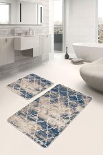 - PaspasTakimi-2li-Set798-Gorsel - Realhomes 2'li Set Krem Zeminde Morrocan Motifli Otantik Desenli Geometrik Eskitme Motifli 2'li Banyo & Mutfak Paspas Takımı Realhomes