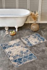 - Realhomes - Realhomes 2'li Set Krem Zeminde Morrocan Motifli Otantik Desenli Geometrik Eskitme Motifli 2'li Banyo & Mutfak Paspas Takımı Realhomes