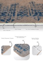 2'li Set Bej - Mavi Zeminde Otantik Motifli Kilim Desenli Eskitme Motifli Vintage  2'li Banyo & Mutfak Paspas Takımı Realhomes