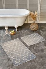 - Realhomes - Realhomes  2'li Set Krem Zeminde Morrocan Motifli Otantik Desenli Geometrik Eskitme Motifli  2'li Banyo & Mutfak Paspas Takımı Realhomes