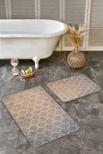 - Realhomes - Realhomes  2'li Set Krem Zeminde Morrocan Motifli Otantik Desenli Geometrik Vintage  2'li Banyo & Mutfak Paspas Takımı Realhomes